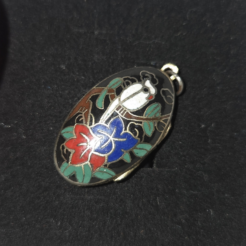 Cloisonné Pendant Locket with Bird Design - Picture 2 of 4